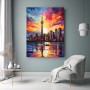 Skyline der Stadt mit einer Spiegelung im Wasser