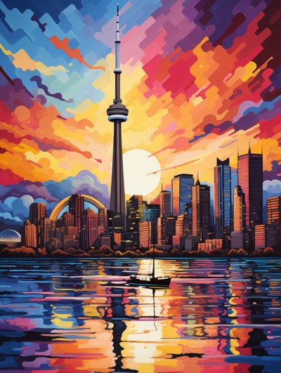 Skyline der Stadt mit einer Spiegelung im Wasser