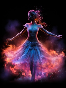 Eine Frau in einem Feuer-Kleid