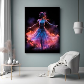 Eine Frau in einem Feuer-Kleid