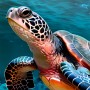 Schildkröte schwimmt unter einem Korallenriff
