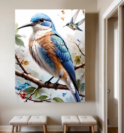 Blauer Vogel und Kolibri