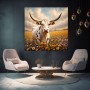 Longhorn Rind in einem Feld voller Wildblumen