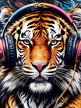 Tiger mit Kopfhörer