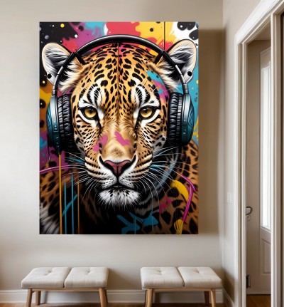 Leopard mit Kopfhörer