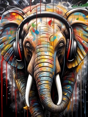 Elefant mit Kopfhörer