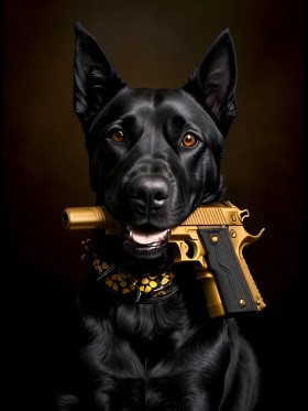 Schäferhund mit Pistole Schäferhund mit Pistole