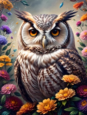 Eule und Blumen