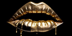 Goldene Lippen mit Flüssigkeit - Panorama