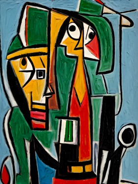 Inspiriert von Picasso, Gemälde Mann und Frau
