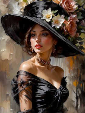 Wandkunst Frau mit einem Blumenhut Viktorianisch