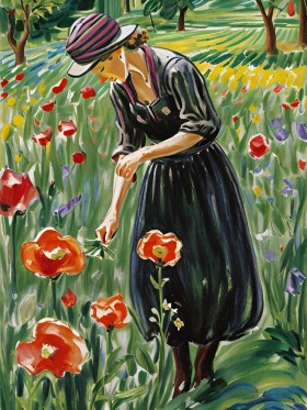 Im Stil Edvard Munch Frau mit Mohnblumen