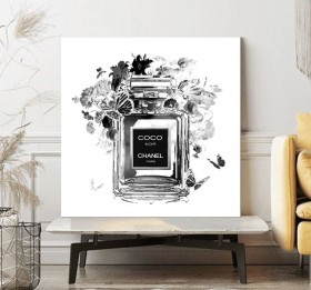 Coco Parfum Wandbild Blumen Weiß Schwarz