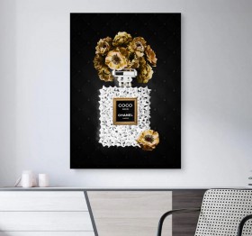 Coco Parfum Blumen Schwarz Goldoptik Kunst