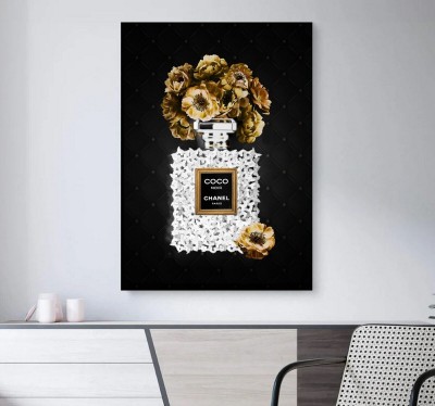 Coco Parfum Blumen Schwarz Goldoptik Kunst