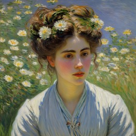 Claude Monet Stil - Frau Blumen Kunst Malerei