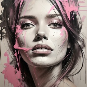 Kunst Frau Gesicht Rosa Leinwand