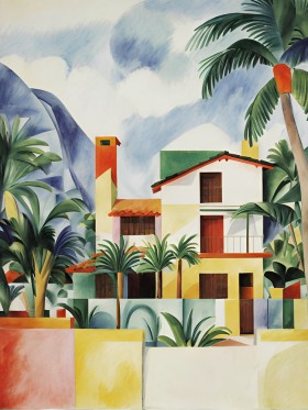 Wandbild gemalt Haus Kunstdruck