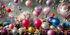Balloon Flower Kunst Foto Poster Leinwand Blumen Luftballon - Panorama
