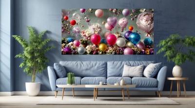 Balloon Flower Kunst Foto Poster Leinwand Blumen Luftballon - Panorama