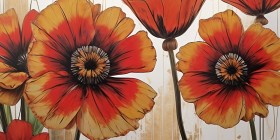 Leinwandbild Kunst Blumen Gemälde Vintage Pflanze - Panorama