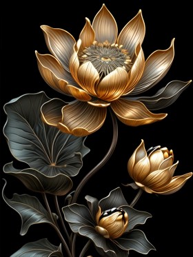 Goldene Blume Wandbild Poster Leinwand
