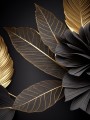 Schwarze Blätter Gold Pflanzen Wandbild Poster Leinwand
