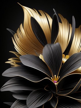 Schwarz Gold Pflanze Blatt Leinwand Poster