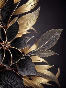 Schwarz Gold Pflanze Blatt Leinwand Poster