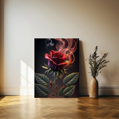 Brennende Rose Blume Pflanze Rot auf Leinwand