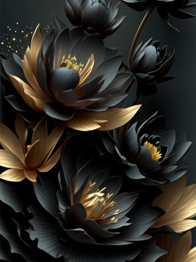 Schwarze Blumen Lotus Rosen Gold Pflanzen