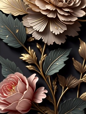 Blumenkomposition Lotus Gold Pflanzen Leinwand
