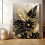 Pflanzenkomposition Schwarz Gold Blumen Pflanzen Leinwand