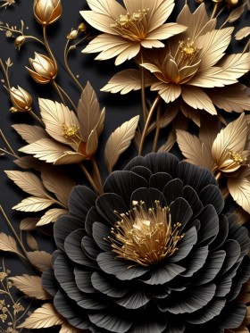 Gold Blume Leinwand Poster Botanisch Wohnzimmer