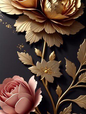 Gold Blume Leinwand Poster Botanisch Wohnzimmer