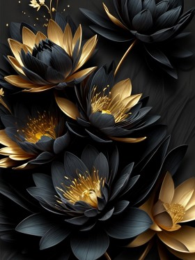 Blume Schwarz Gold Leinwand Poster Botanisch Wohnzimmer