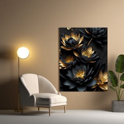 Blume Schwarz Gold Leinwand Poster Botanisch Wohnzimmer