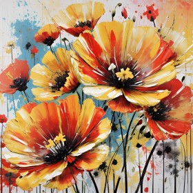 Mohnblumen Orange Gelbe Blumen Wandbild Poster Leinwand