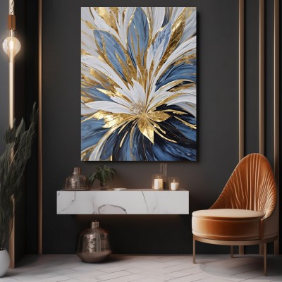 Blaue Gold Blumen Leinwand Poster Wohnzimmer Küche