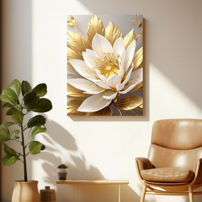 Goldene Pflanzenblume Frühlingsblumen Leinwand Poster Wohnzimmer Küche