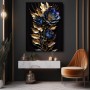 Gold Schwarze Und Blaue Blume Leinwand Poster Wohnzimmer Küche