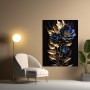Gold Schwarze Und Blaue Blume Leinwand Poster Wohnzimmer Küche