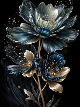 Gold Schwarze Und Blaue Blume Leinwand Poster Wohnzimmer Küche