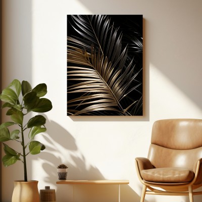 Schwarz Gold Palmenblatt Leinwand Poster Wohnzimmer Küche