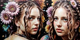 Frau mit Blumenkranz Bild Kunst Gemälde Mädchen - Panorama