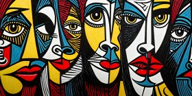Menschen Masken Gesichter Wandbild Kubismus - Panorama