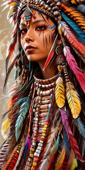 Indianer Kunst Menschen Gesichter Wandbild - Panorama