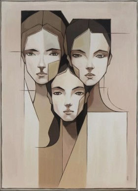 Gesichter abstrakte Malerei in Beige und Braun, Gemälde