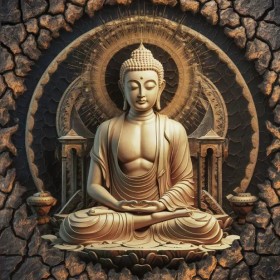 Buddha-Figur beige-braun Wandbild Feng-Shui Asien