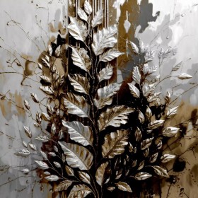 Luxus Wandbild Blätter Beige Grau Braun Natur